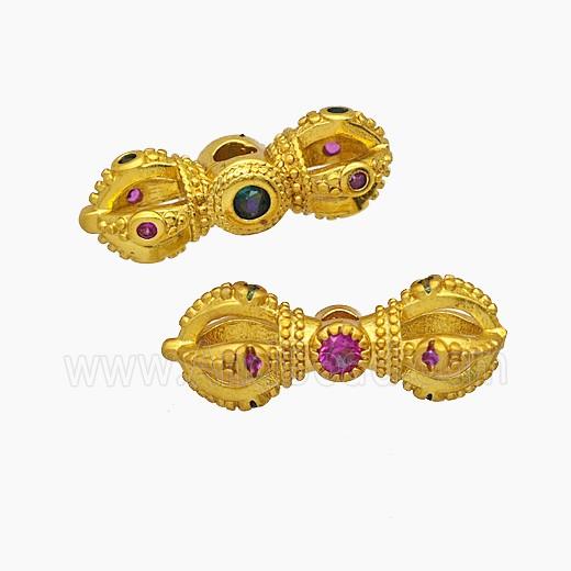 Copper Bead Pave Zircon, Gold Plated