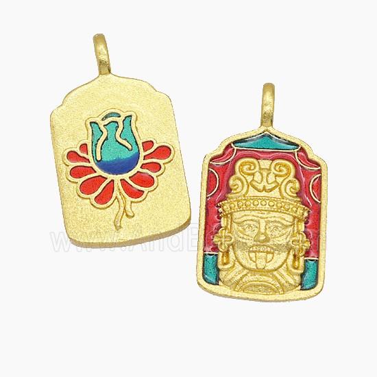 Tibetan Style Copper Buddha Pendant Amulet Painted Gold Plated