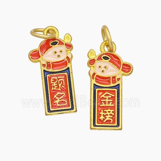 Enamel Copper Pendant, Gold Plated