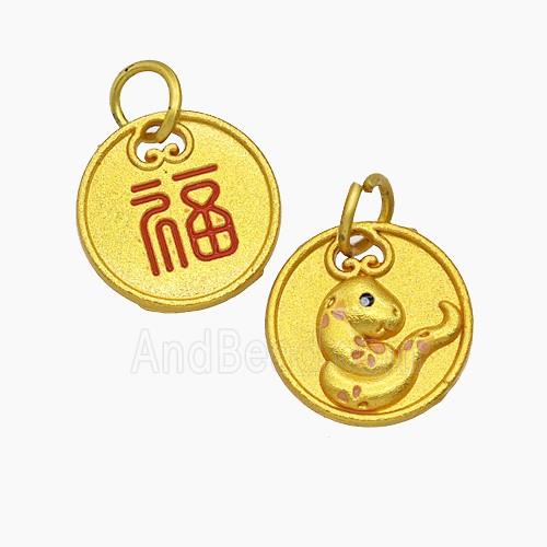 Enamel Copper Pendant, Gold Plated