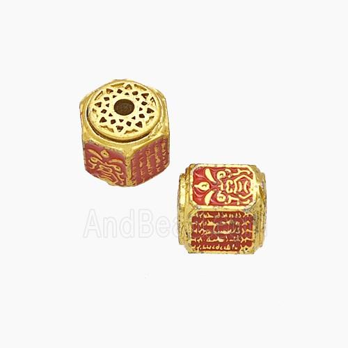 Enamel Copper Bead, Gold Plated