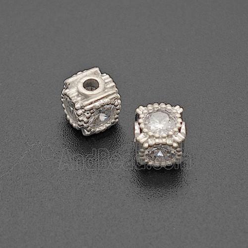 Copper Bead Pave Zircon, Silver Plated