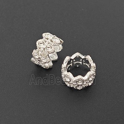 Copper Bead Pave Zircon, Silver Plated