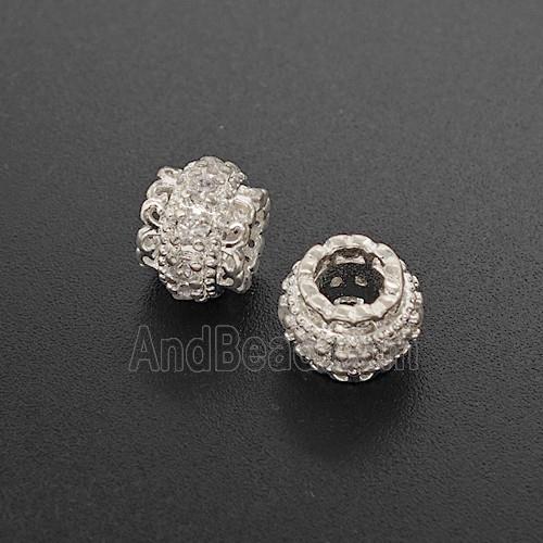 Copper Bead Pave Zircon, Silver Plated