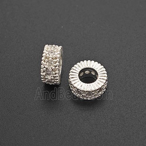 Copper Bead Pave Zircon, Silver Plated