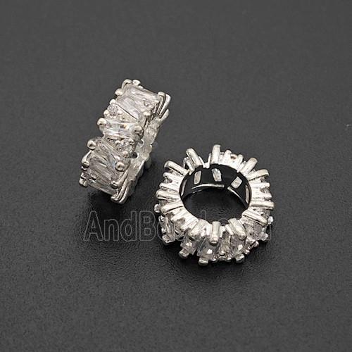 Copper Bead Pave Zircon, Silver Plated