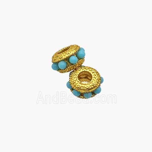 Copper Bead Pave Zircon, Gold Plated