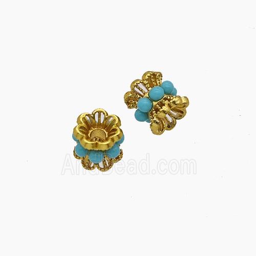 Copper Bead Pave Zircon, Gold Plated