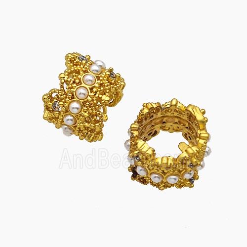 Copper Bead Pave Zircon, Gold Plated