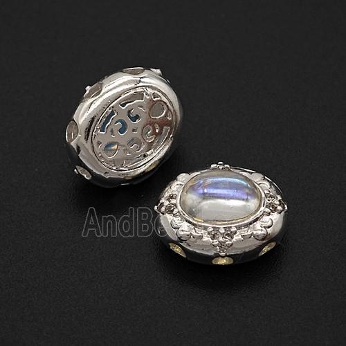 Copper Bead Pave Zircon, Silver Plated