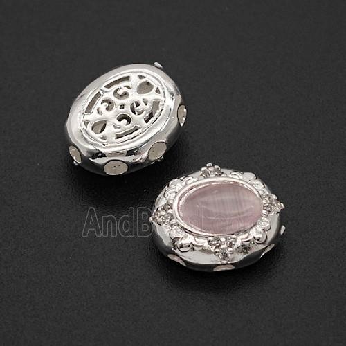 Copper Bead Pave Zircon, Silver Plated