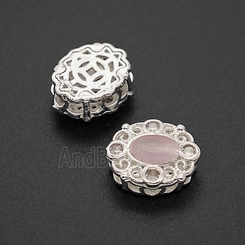 Copper Bead Pave Zircon, Silver Plated