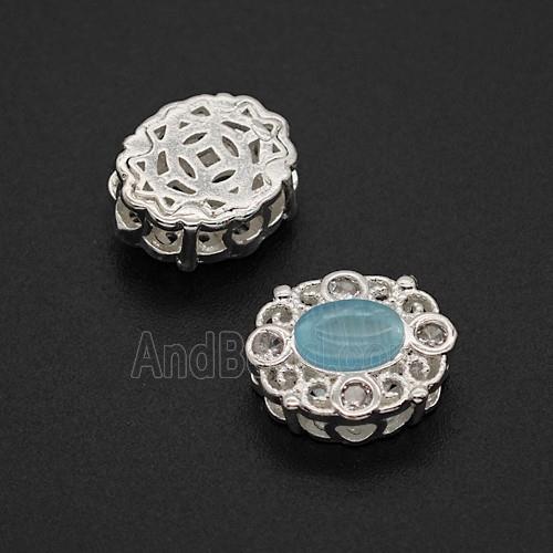 Copper Bead Pave Zircon, Silver Plated