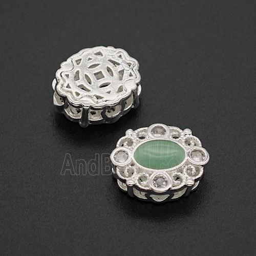 Copper Bead Pave Zircon, Silver Plated