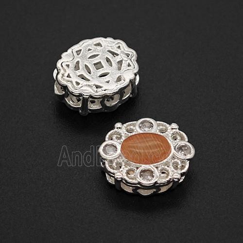 Copper Bead Pave Zircon, Silver Plated