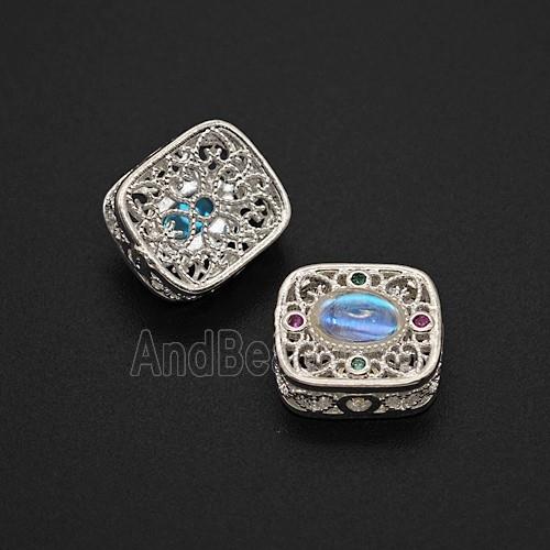 Copper Bead Pave Zircon, Silver Plated