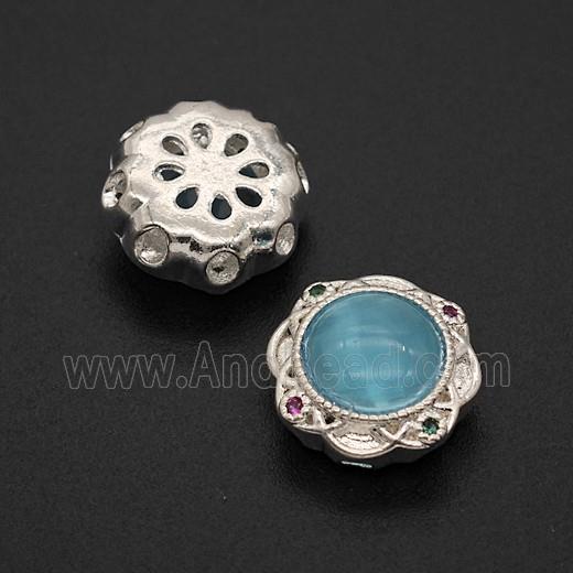 Copper Bead Pave Zircon, Silver Plated