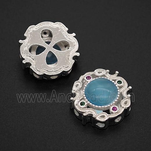 Copper Bead Pave Zircon, Silver Plated