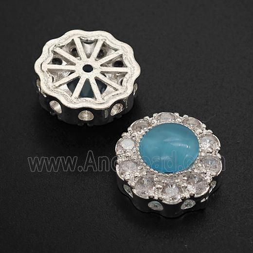 Copper Bead Pave Zircon, Silver Plated