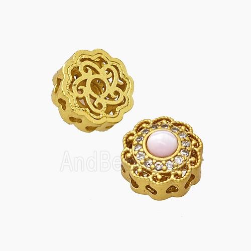 Copper Bead Pave Zircon, Silver Plated