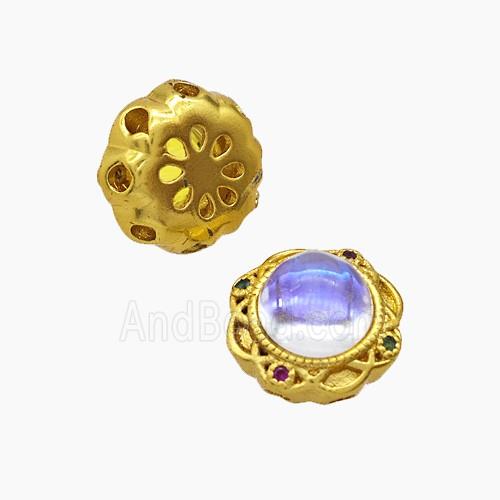 Copper Bead Pave Zircon, Silver Plated