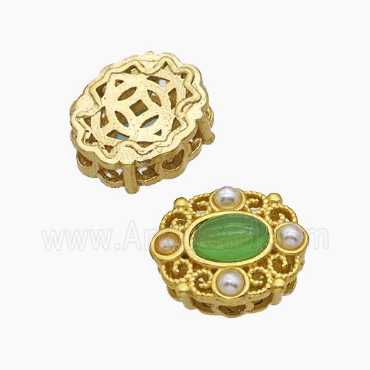 Copper Bead Pave Zircon, Silver Plated