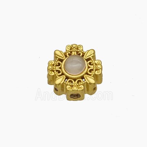 Copper Bead Pave Zircon, Silver Plated