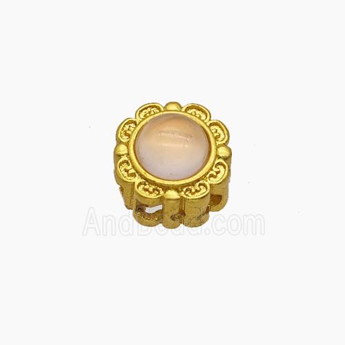 Copper Bead Pave Zircon, Silver Plated
