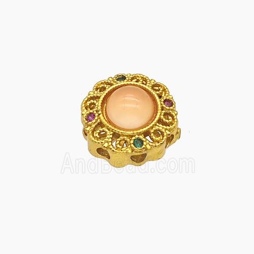 Copper Bead Pave Zircon, Silver Plated