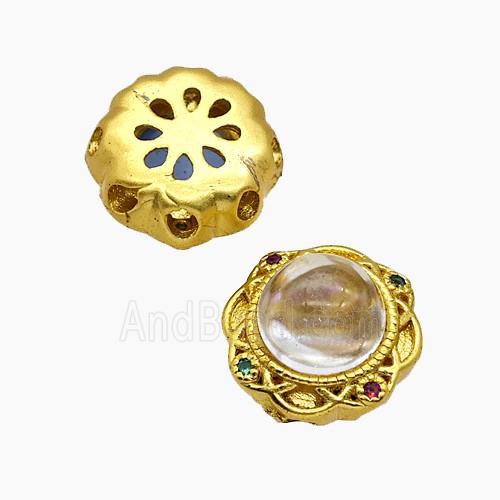 Copper Bead Pave Zircon, Silver Plated