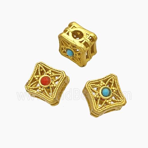 Copper Bead Pave Zircon, Silver Plated