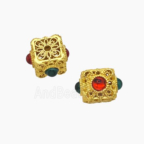 Copper Bead Pave Zircon, Silver Plated