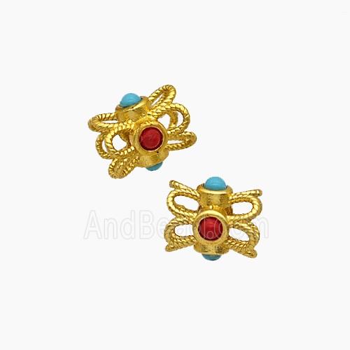 Copper Bead Pave Zircon, Silver Plated