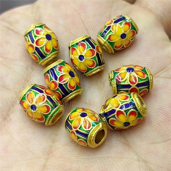 Copper Barrel Beads Painted Large Hole Gold Plated