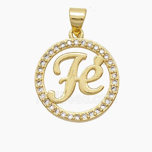 Copper Pendant Pave Zircon, Gold Plated