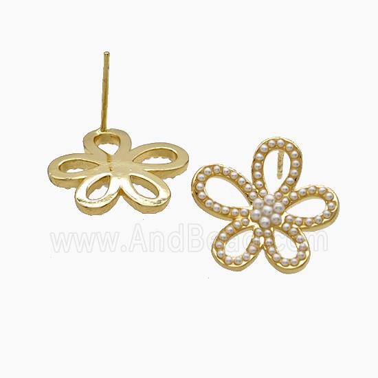 Copper Flower Stud Earrings Pave Zirconia 18K Gold Plated