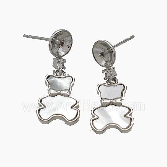 Copper Bear Stud Earrings Pave Shell Platinum Plated