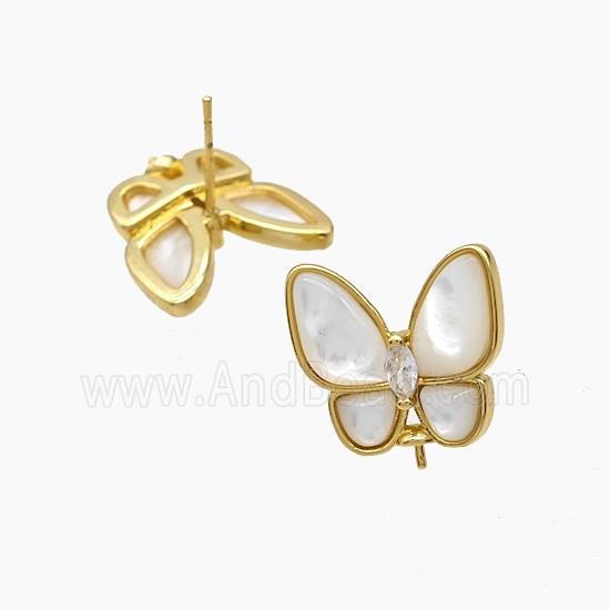 Copper Butterfly Stud Earrings Pave Shell 18K Gold Plated