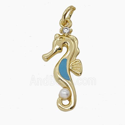 Enamel Copper Pendant Pave Zircon, Gold Plated