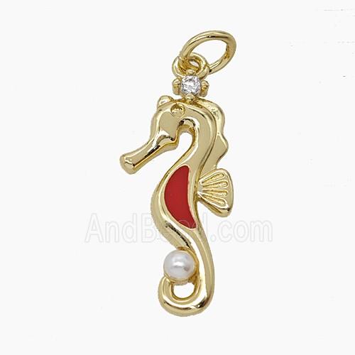 Enamel Copper Pendant Pave Zircon, Gold Plated