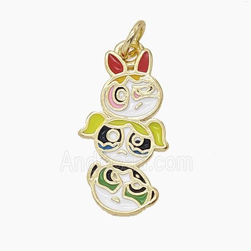 Enamel Copper Pendant Pave Zircon, Gold Plated