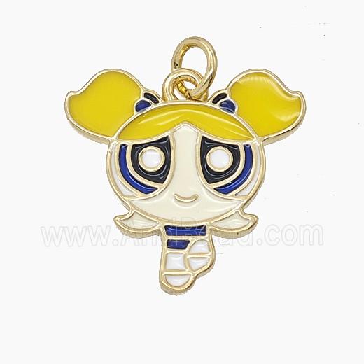 Enamel Copper Pendant Pave Zircon, Gold Plated