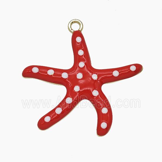 Copper Starfish Pendant Red Enamel Gold Plated