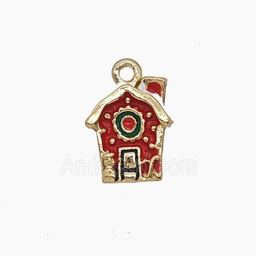 Christmas House Charms Copper Pendant Enamel Gold Plated