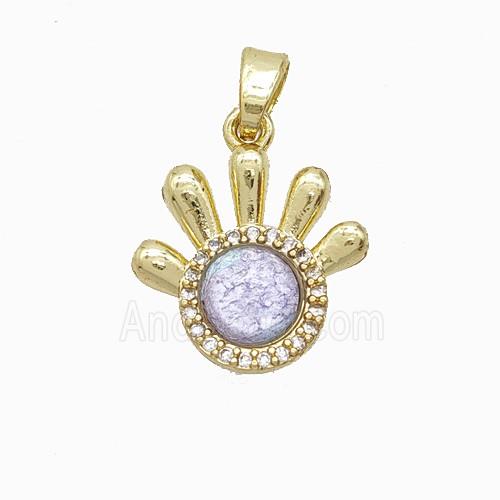 Copper Pendant Pave Resin Bead, Gold Plated