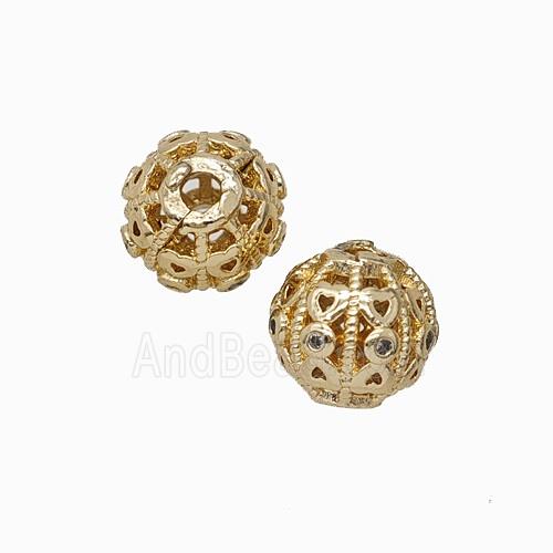 Copper Bead Pave Zircon, Gold Plated