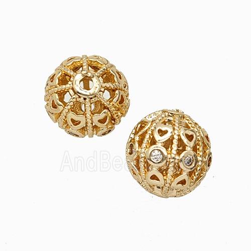 Copper Bead Pave Zircon, Gold Plated