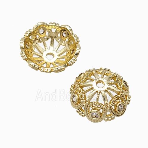 Copper Bead Pave Zircon, Gold Plated