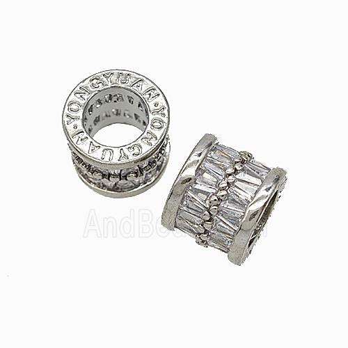 Copper Tube Beads Micropave Zirconia Large Hole Platinum Plated