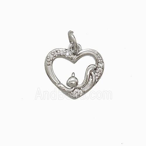 Copper Heart Pendant Pave Zirconia Platinum Plated